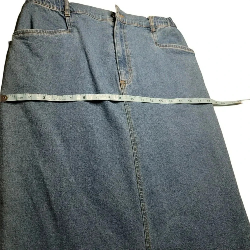 Denim &Co Skirt Maxi M Womens Embroidered Roses Blue Jean Long Pockets slit back - Picture 8 of 11